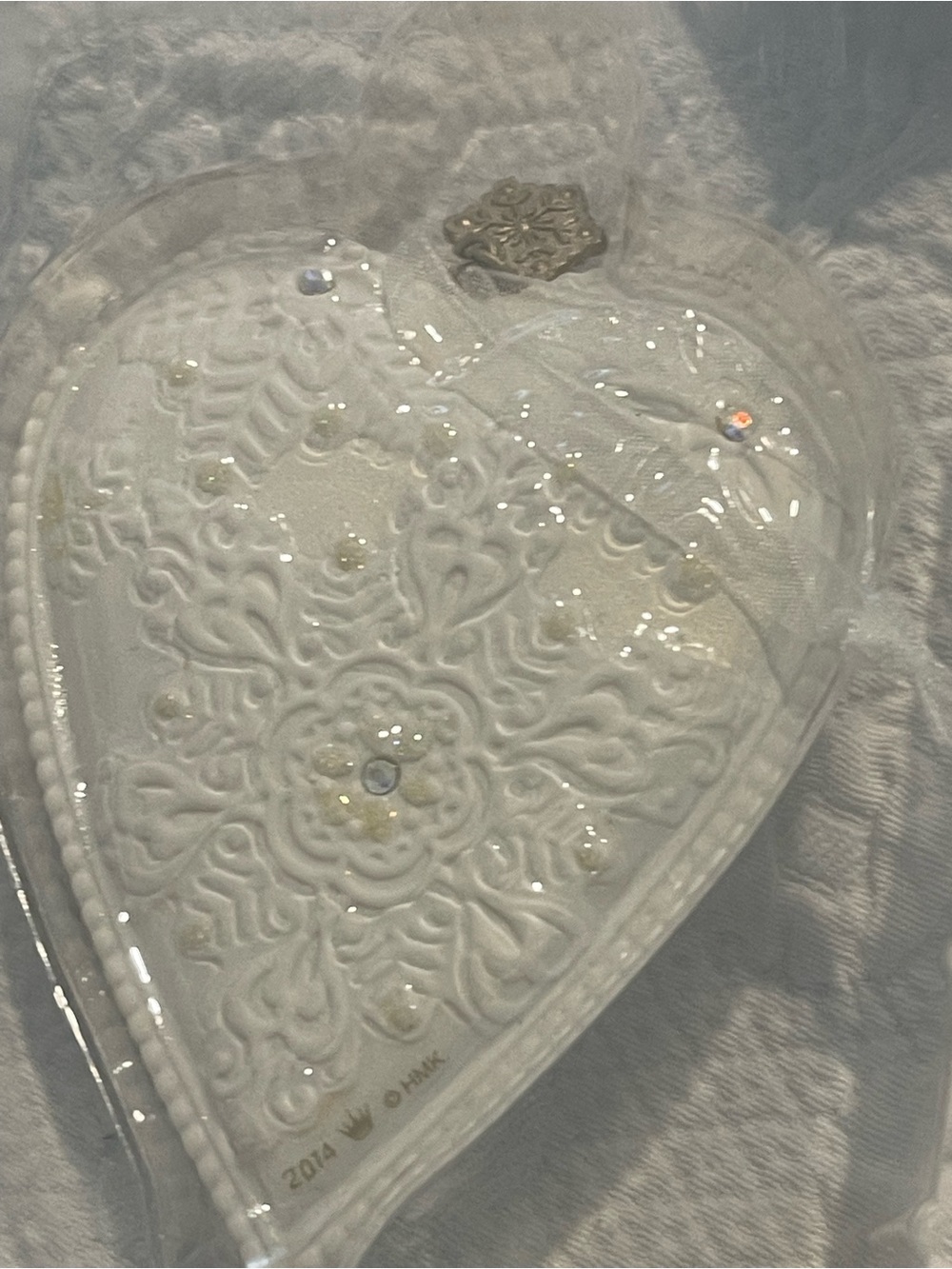 White Embossed Heart Trinket Dish with Sparkle Accents